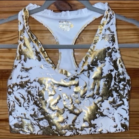 Lilly Pulitzer Gold Shoreline Foil LINDSAY SPORTS BRA Luxletic UPF50+ medium - Picture 1 of 6